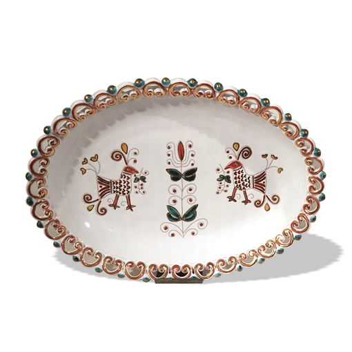 Immagine di Vassoio in ceramica intarsiato a mano con rifiniture in oro zecchino