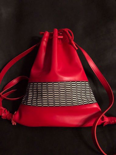 Picture of LEATHER BAG WITH FABRIC INSERT